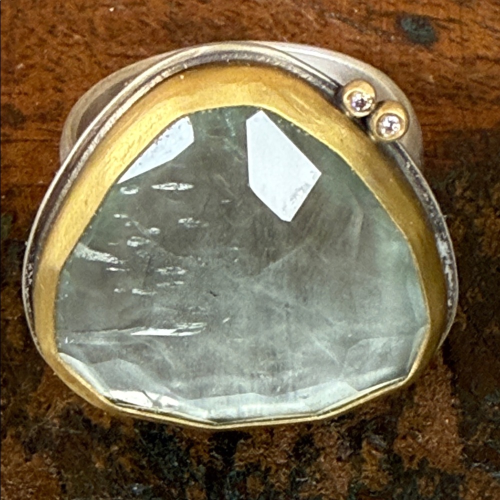 Mixed Metal Aquamarine Statement Ring - Blue